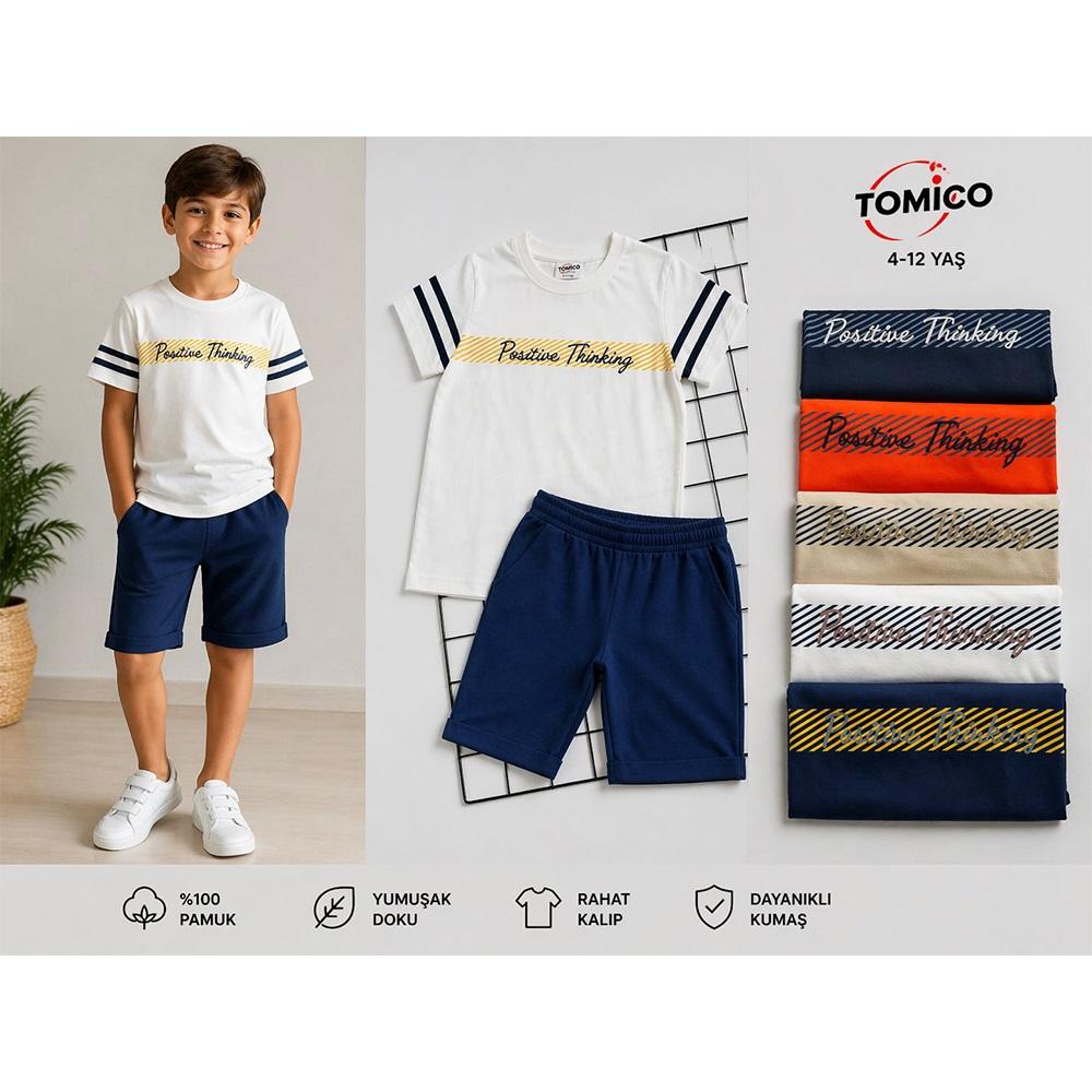 Tomıca 8009 Erkek Çocuk Penye Posıtive Baskılı Şortlu Takım 4-12 Yaş