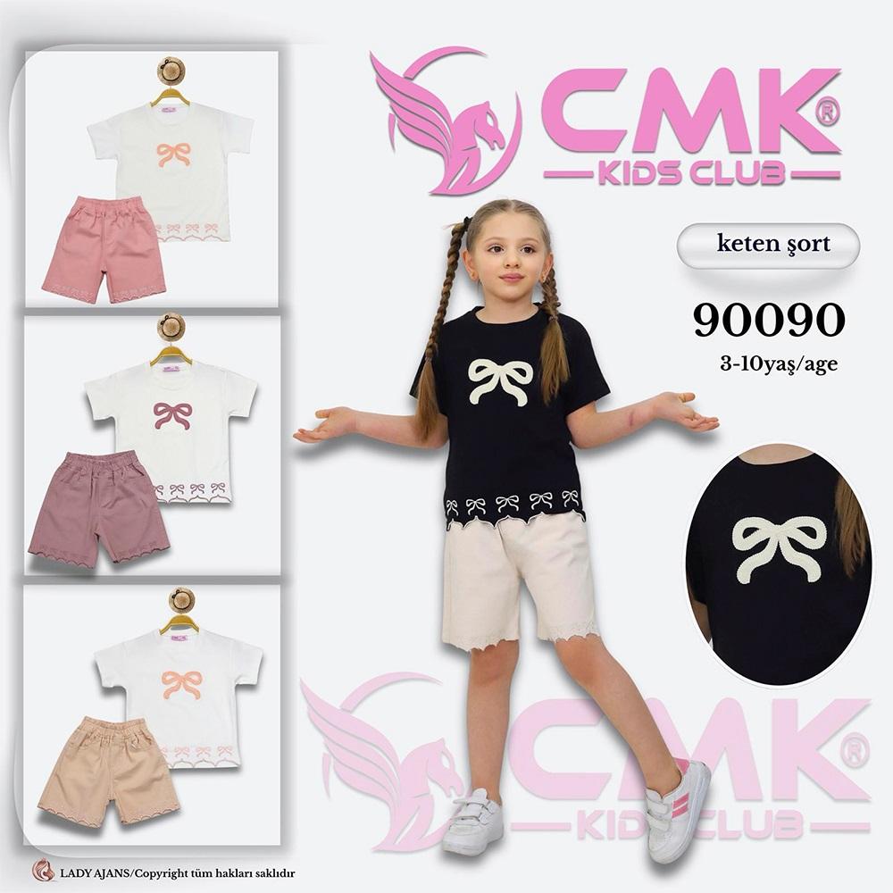CMK KIDS 90090 Kız Çocuk Kurdeleli Dantelli Kot Şortlu Takım 3-10 Yaş