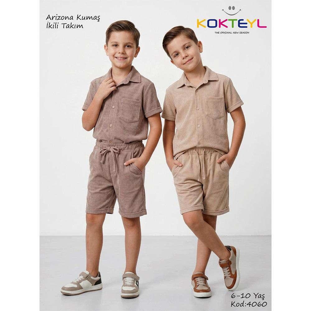 Kokteyl 4060 Erkek Çocuk Arızona Komaş Cepli Gömlekli Şortlu Takım 6-10 Yaş