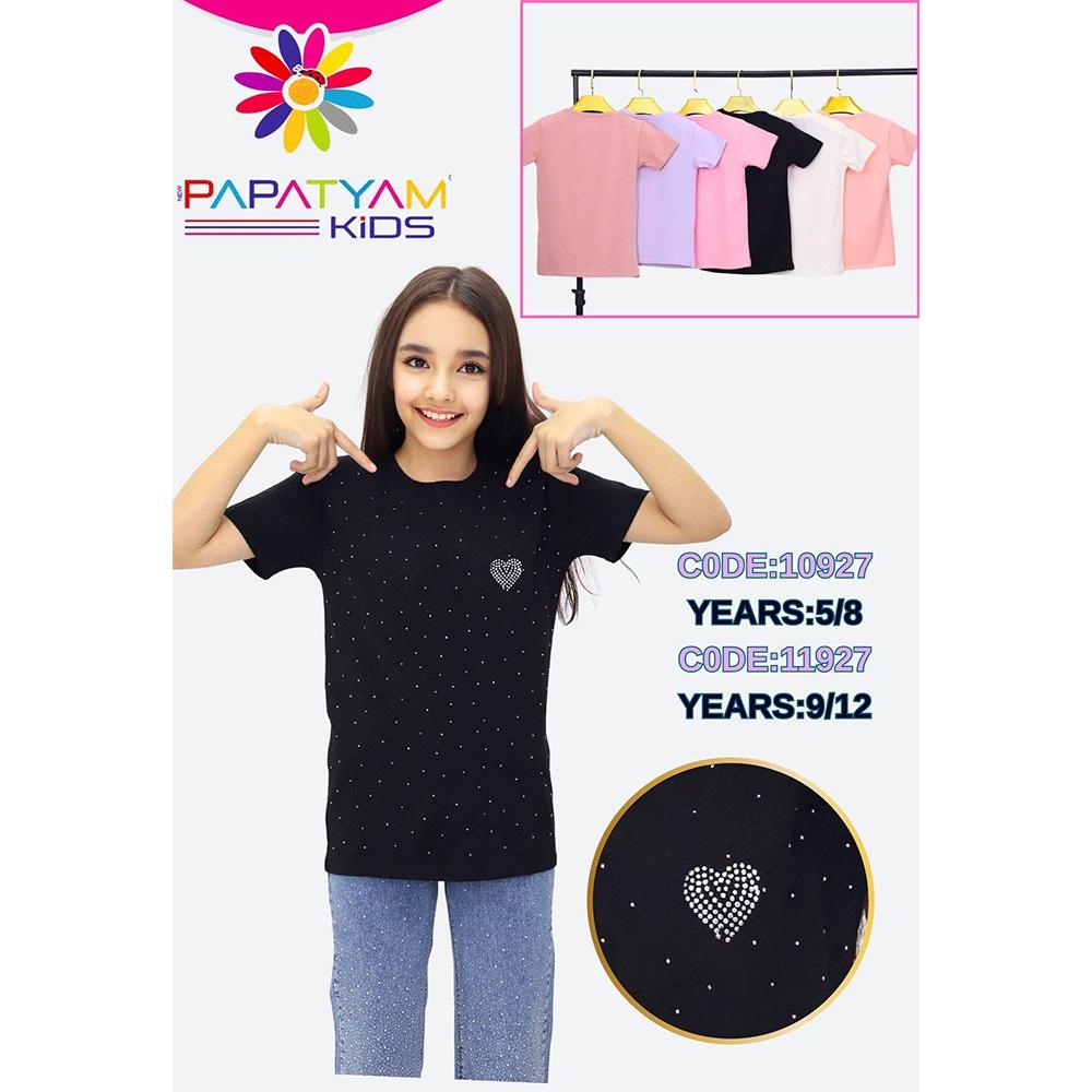 Papatyam Kids 10927 Kız Çocuk Penye Komple Serpme Taş Nakışlı Tişört 5-8 Yaş