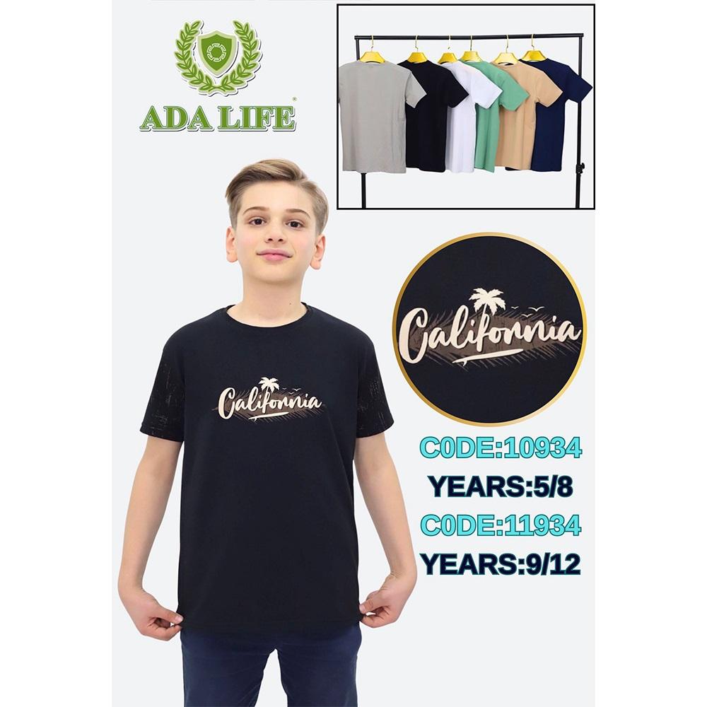 Ada Life 10934 Erkek Çocuk Penye California Ön Ve Kollar Baskılı Tişört 5-8 Yaş