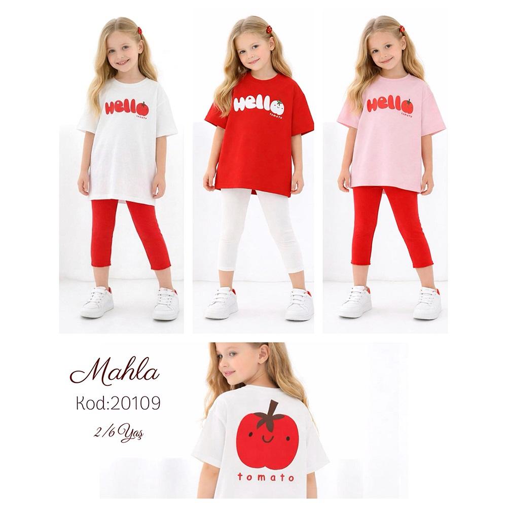Mahla 20109 Kız Çocuk Penye Hello Baskılı Taytlı Takım 2-6 Yaş