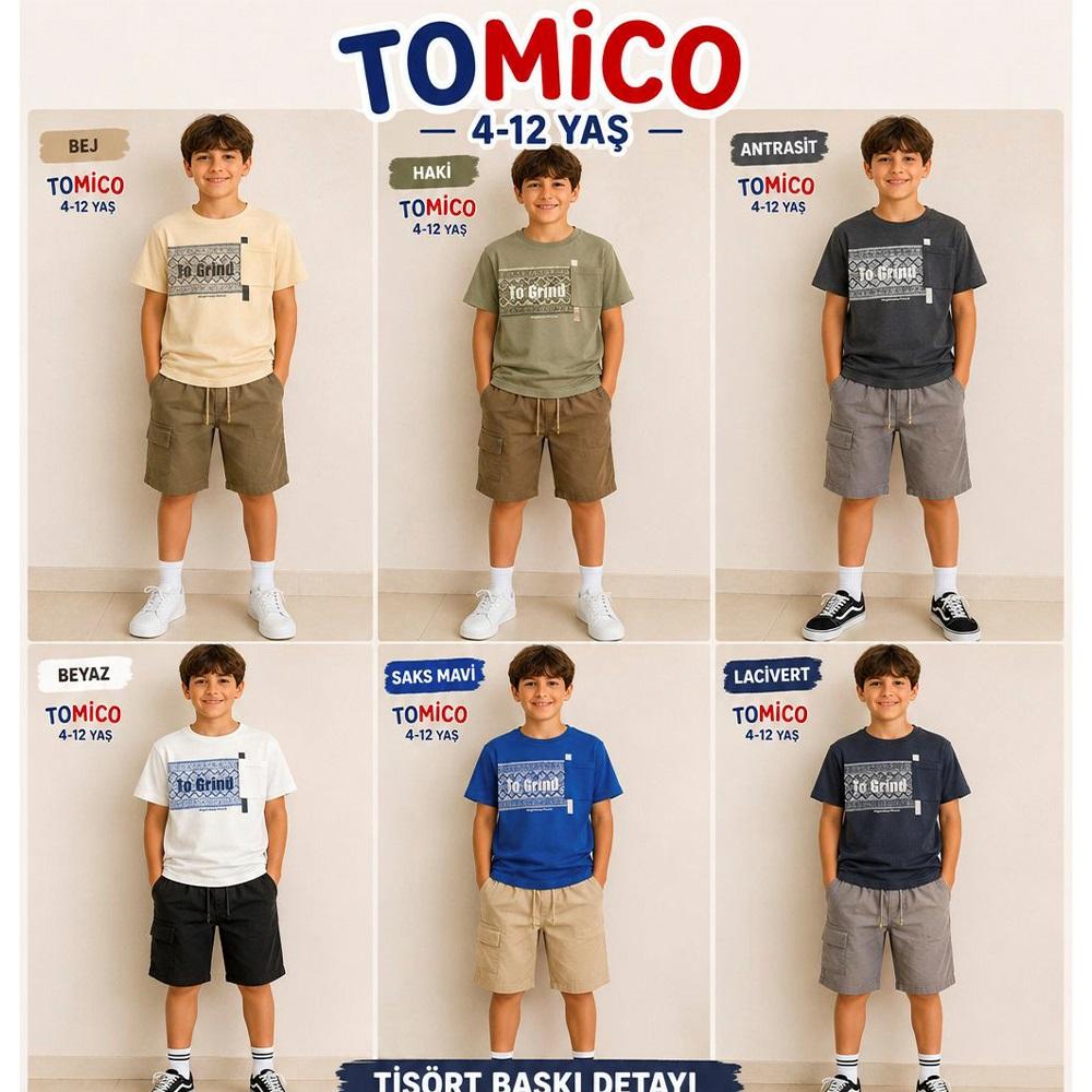 Tomıca 8056 Erkek Çocuk Penye To Grind Baskılı Kot Şortlu Takım 4-12 Yaş