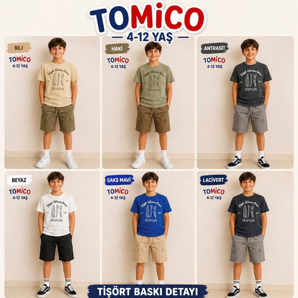 Tomıca 8021 Erkek Çocuk Penye High Waves Baskılı Kot Şortlu Takım 4-12 Yaş