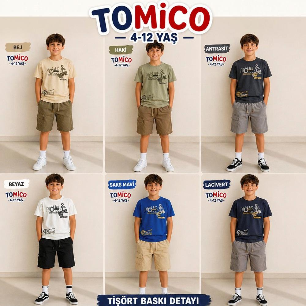 Tomıca 8057 Erkek Çocuk Penye Poesla Baskılı Kot Şortlu Takım 4-12 Yaş