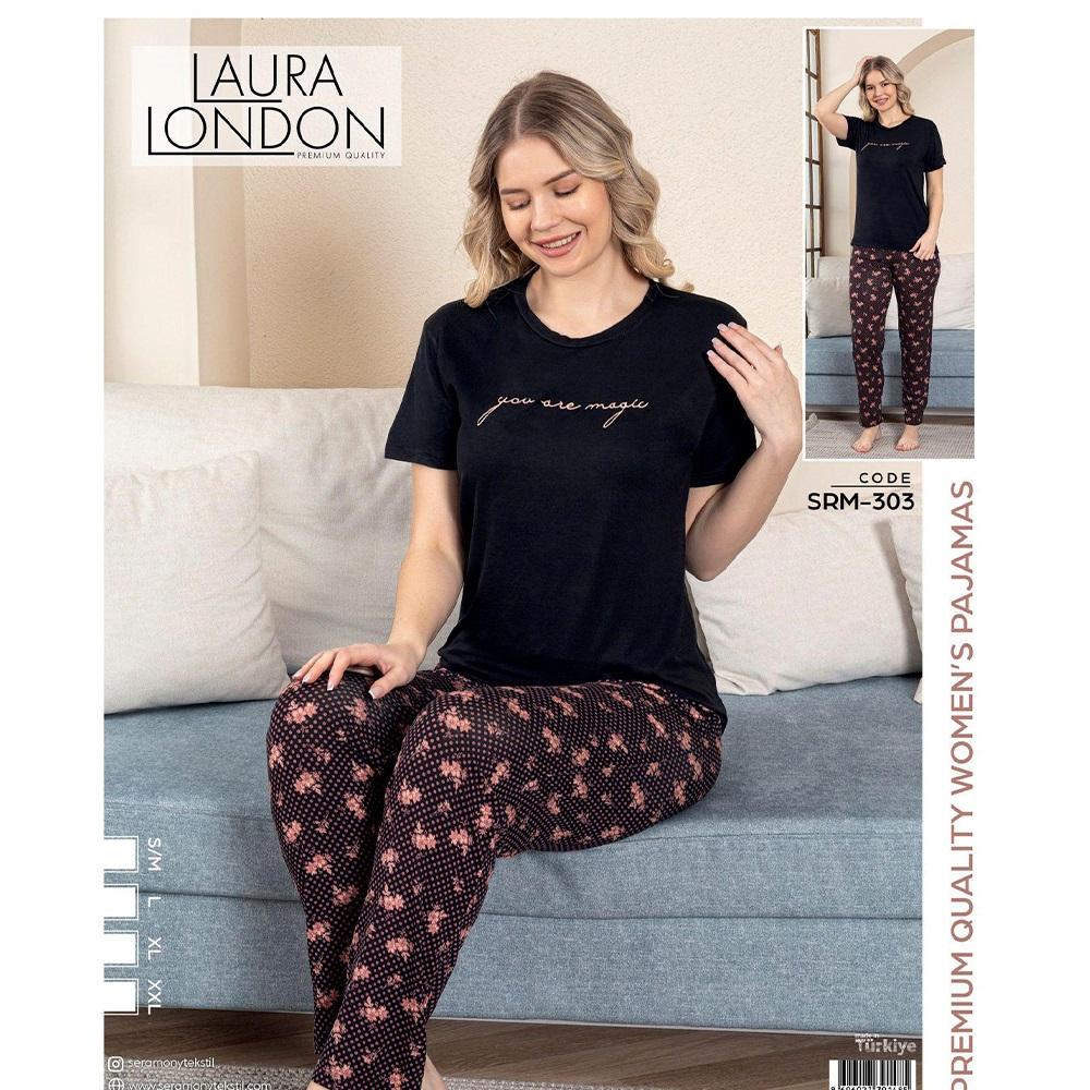 Laura London Srm 303 Bayan Ring Viskon Baskılı Kısa Kollu Pijama Takımı S-2XL