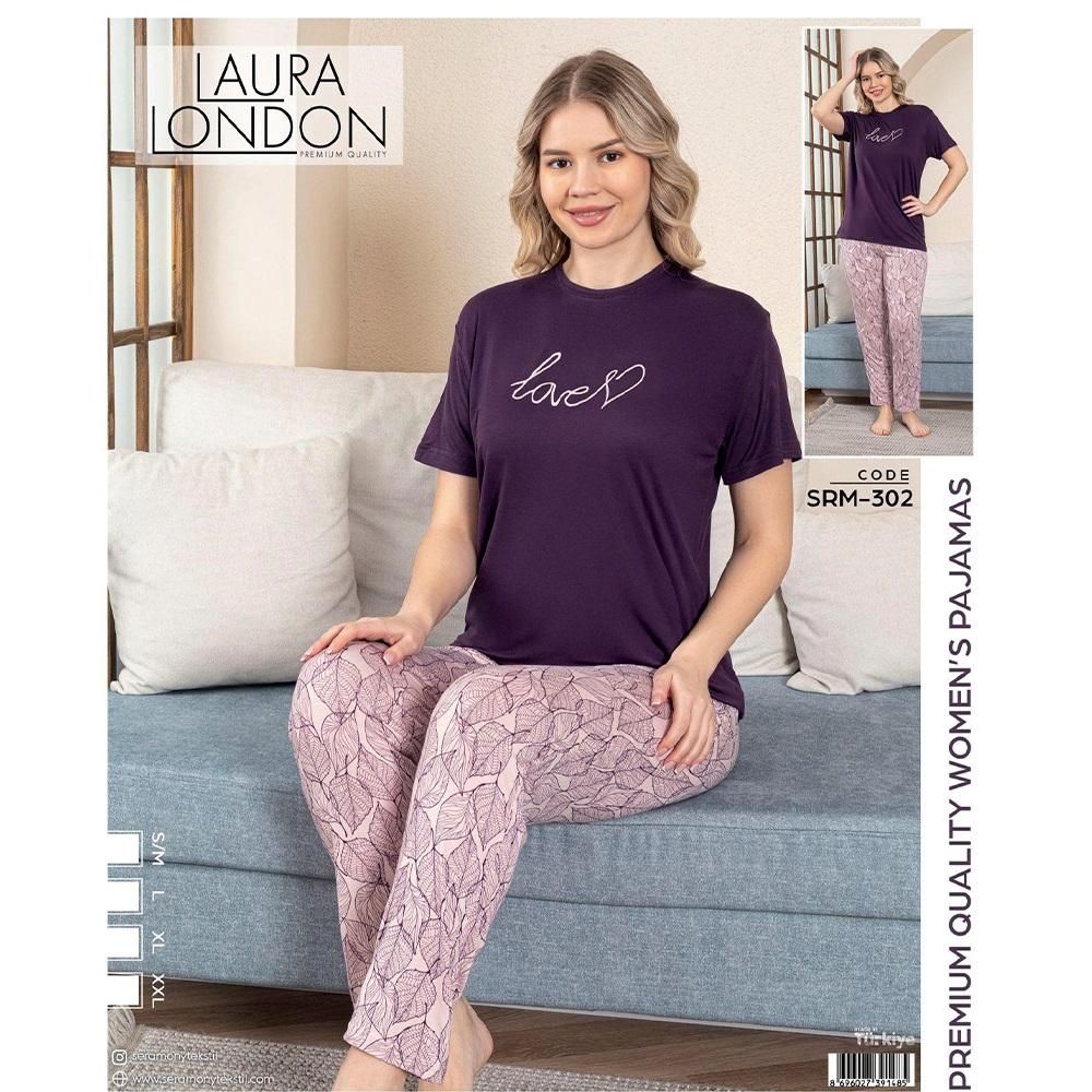 Laura London Srm 302 Bayan Ring Viskon Baskılı Kısa Kollu Pijama Takımı S-2XL