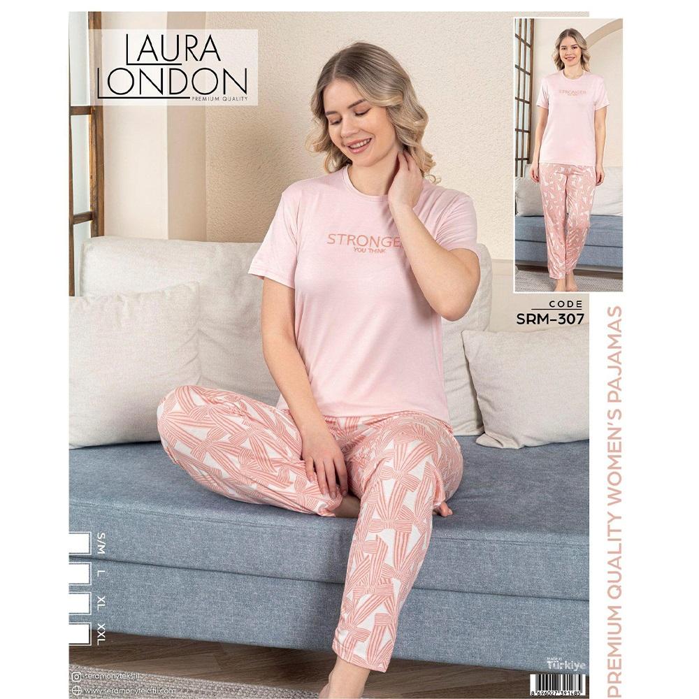 Laura London Srm 307 Bayan Ring Viskon Baskılı Kısa Kollu Pijama Takımı S-2XL