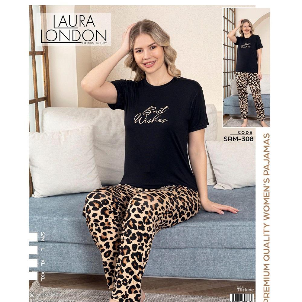 Laura London Srm 308 Bayan Ring Viskon Baskılı Kısa Kollu Pijama Takımı S-2XL