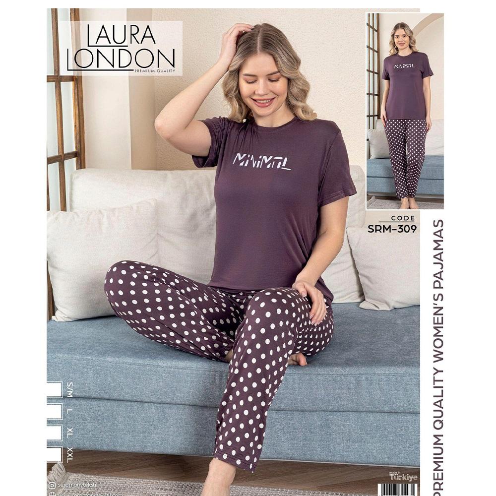 Laura London Srm 309 Bayan Ring Viskon Baskılı Kısa Kollu Pijama Takımı S-2XL
