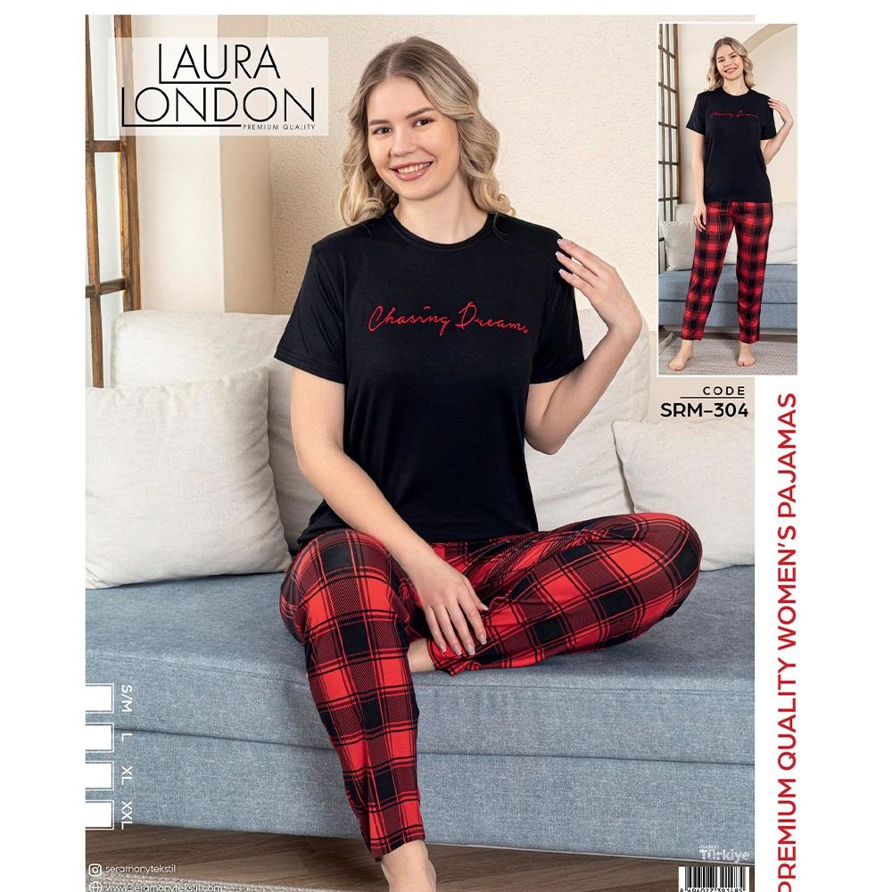 Laura London Srm 304 Bayan Ring Viskon Baskılı Kısa Kollu Pijama Takımı S-2XL