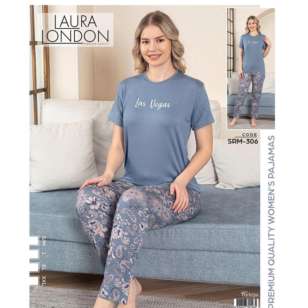 Laura London Srm 306 Bayan Ring Viskon Baskılı Kısa Kollu Pijama Takımı S-2XL