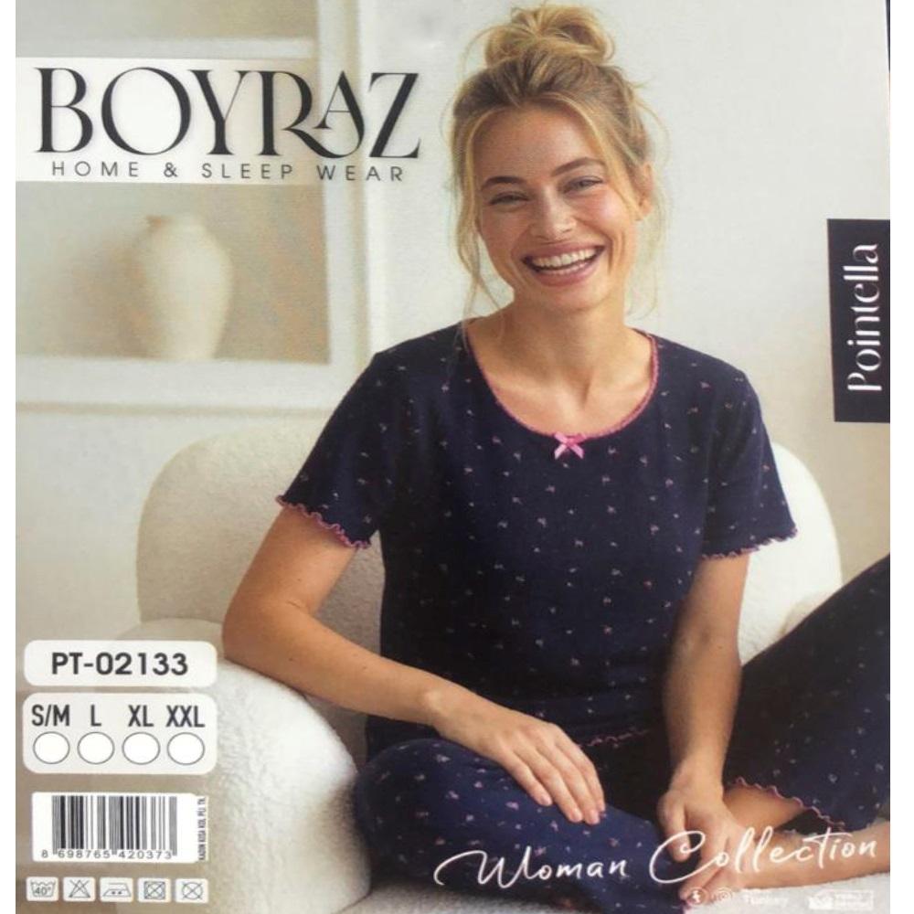 Boyraz PT-02133 Bayan Pointella Desenli Kısa Kol Pijama Takımı S-2XL