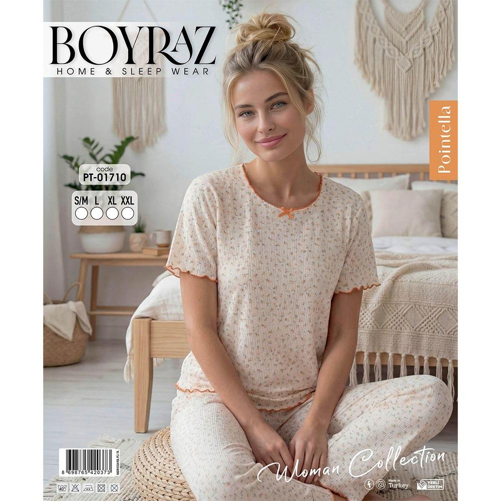 Boyraz PT-01710 Bayan Pointella Desenli Kısa Kol Pijama Takımı S-2XL