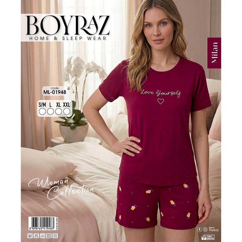 Boyraz Ml-01948 Bayan Milan Desenli Kısa Kol Şortlu Takımı S-2XL