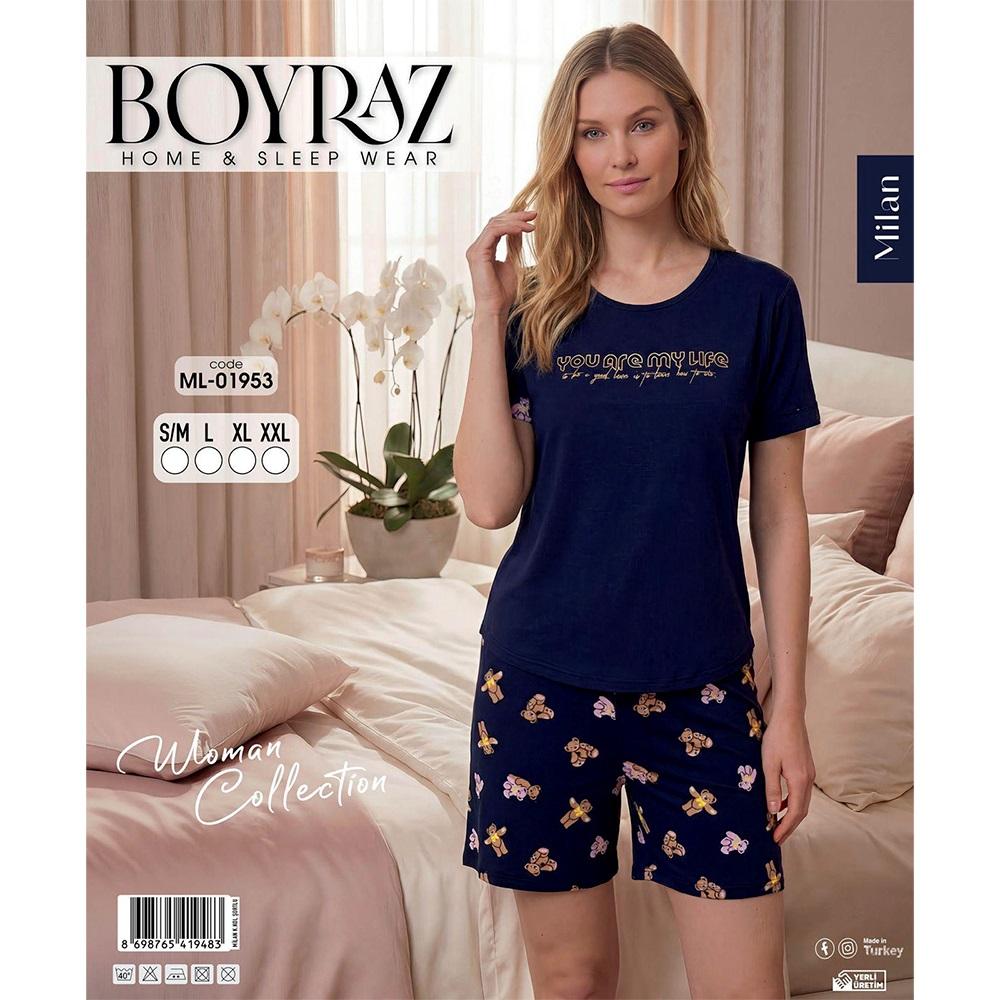 Boyraz Ml-01953 Bayan Milan Desenli Kısa Kol Şortlu Takımı S-2XL