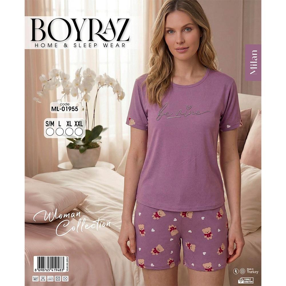 Boyraz Ml-01955 Bayan Milan Desenli Kısa Kol Şortlu Takımı S-2XL