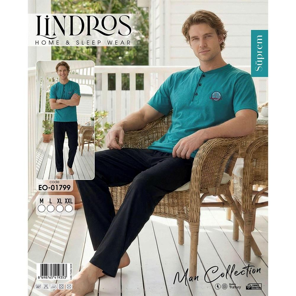 Lindros EO-01799 Erkek Süprem 3 Düğümeli Kısa Kollu Pijama Takımı M-2XL