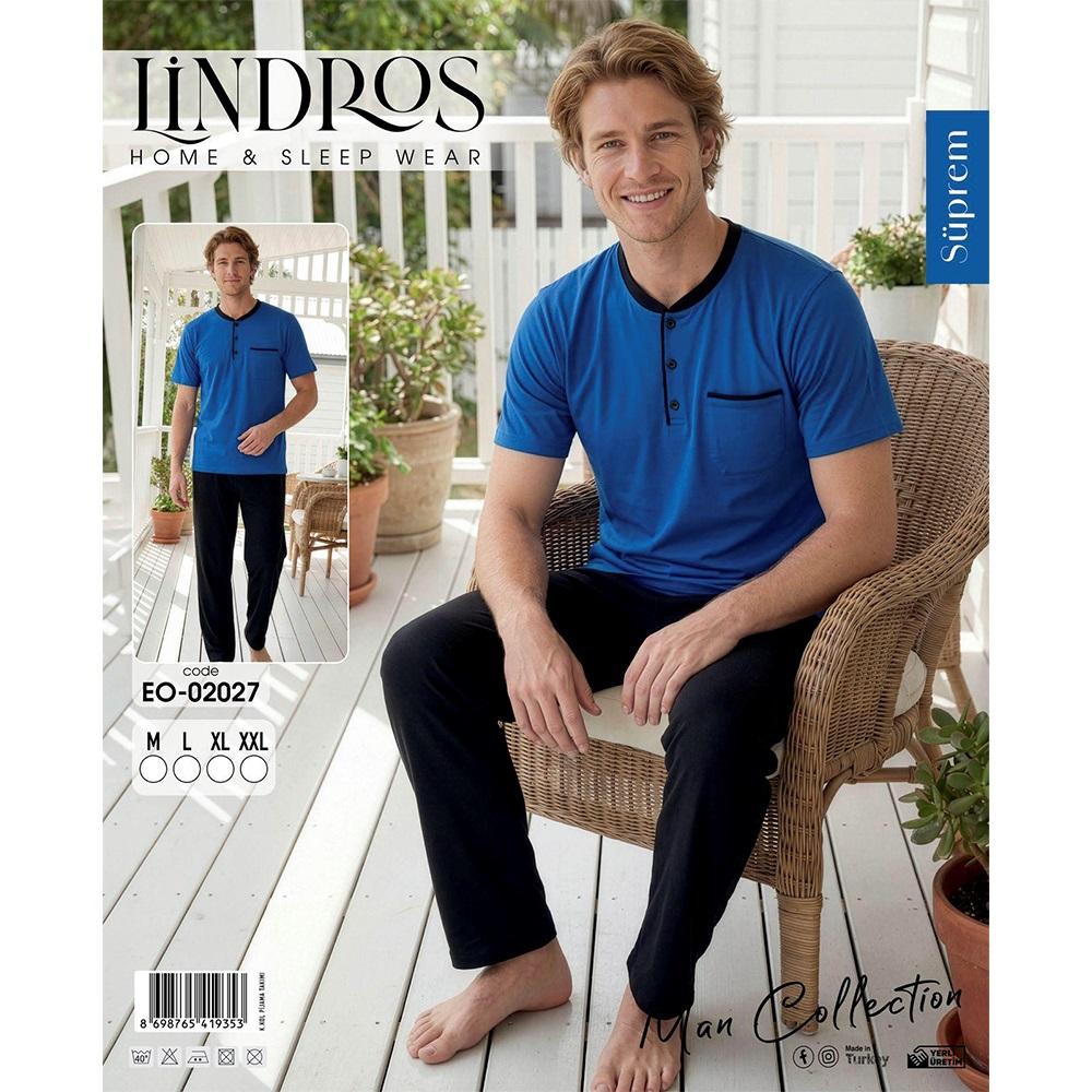 Lindros EO-02027 Erkek Süprem 3 Düğümeli Kısa Kollu Pijama Takımı M-2XL