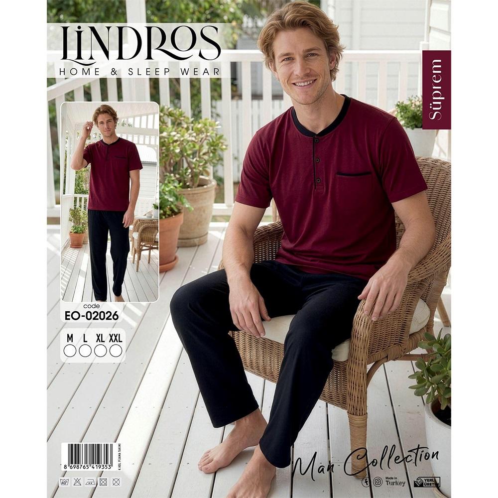 Lindros EO-02026 Erkek Süprem 3 Düğümeli Kısa Kollu Pijama Takımı M-2XL