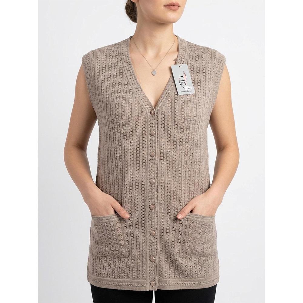 Çığ 2001 Bayan Battal Triko Düğmeli Yelekli Tunik XL-3XL