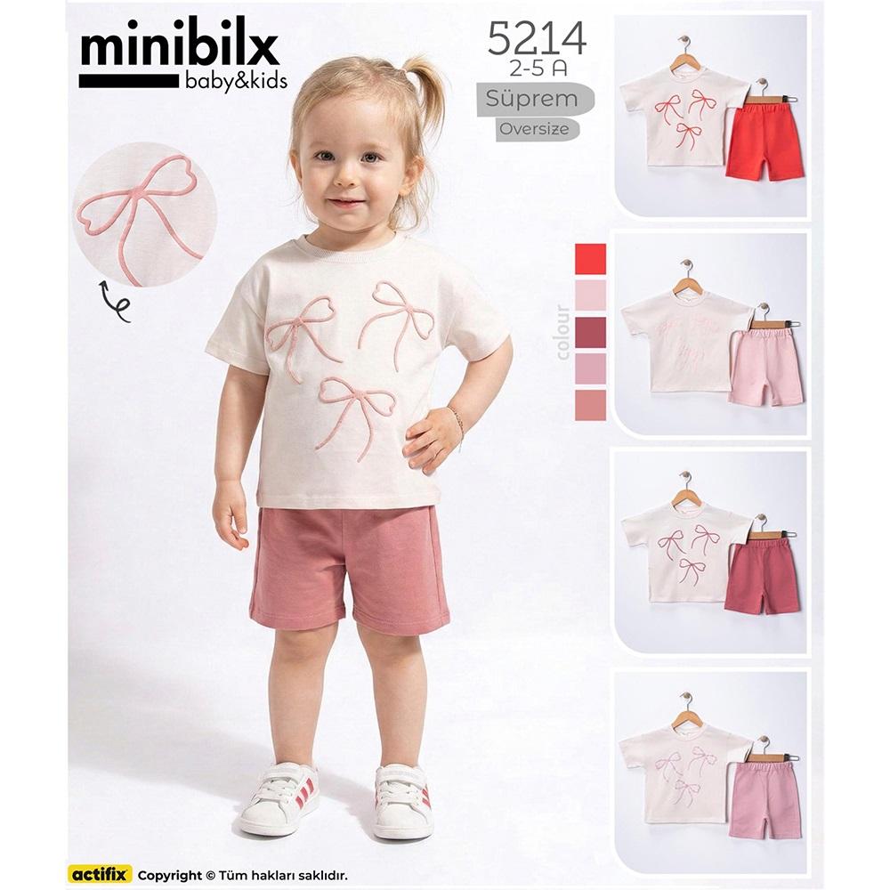 Minibilx 5214 Kız Çocuk Penye Fiyonk Baskılı Takım 2-5 Yaş