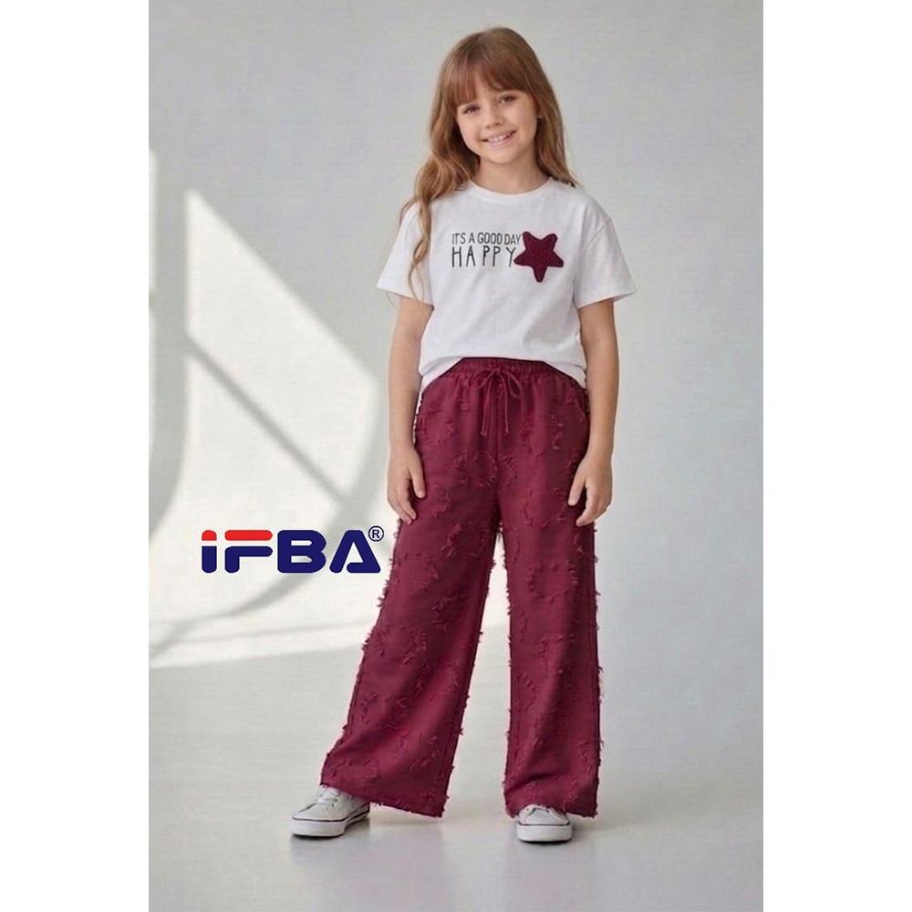 İfba Kids 16106 Kız Çocuk Penye Saçaklı İnci Happy Yıldız Nakışlı Takım 5-9 Yaş