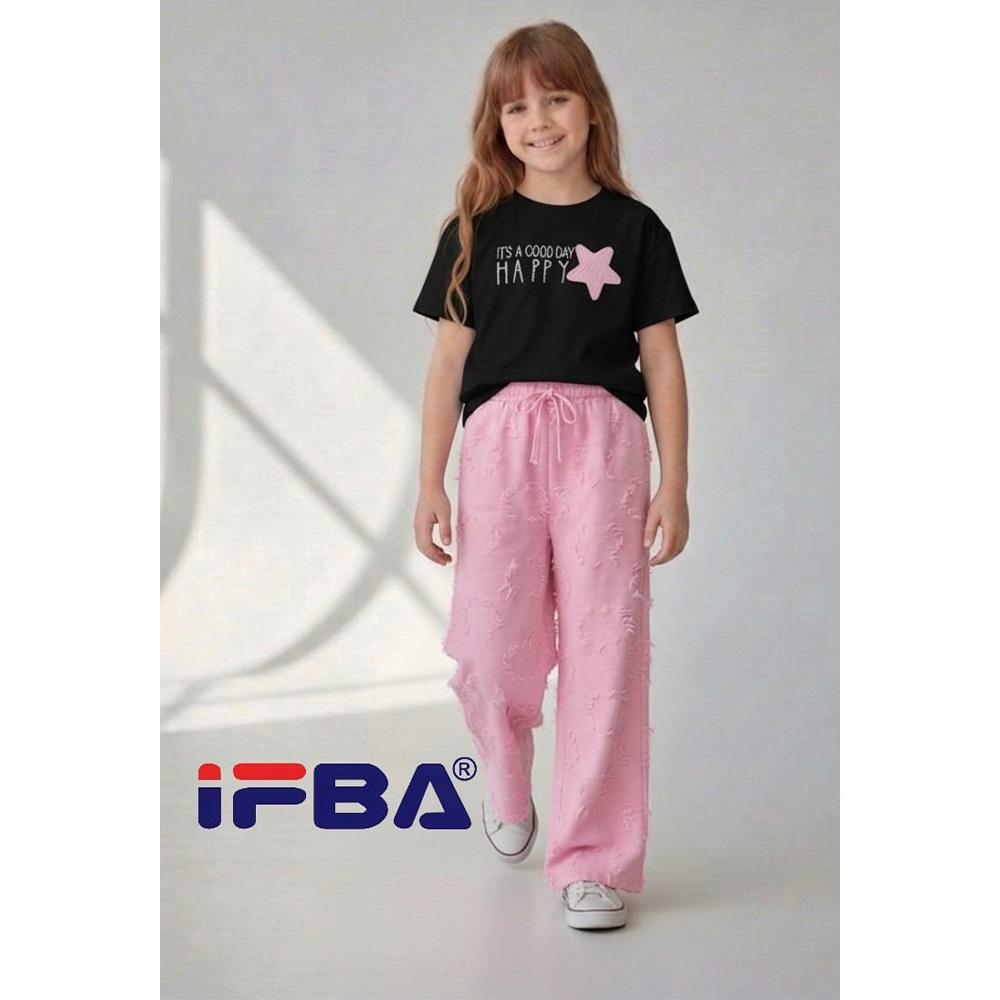 İfba Kids 26106 Kız Çocuk Penye Saçaklı İnci Happy Yıldız Nakışlı Takım 10-14 Yaş