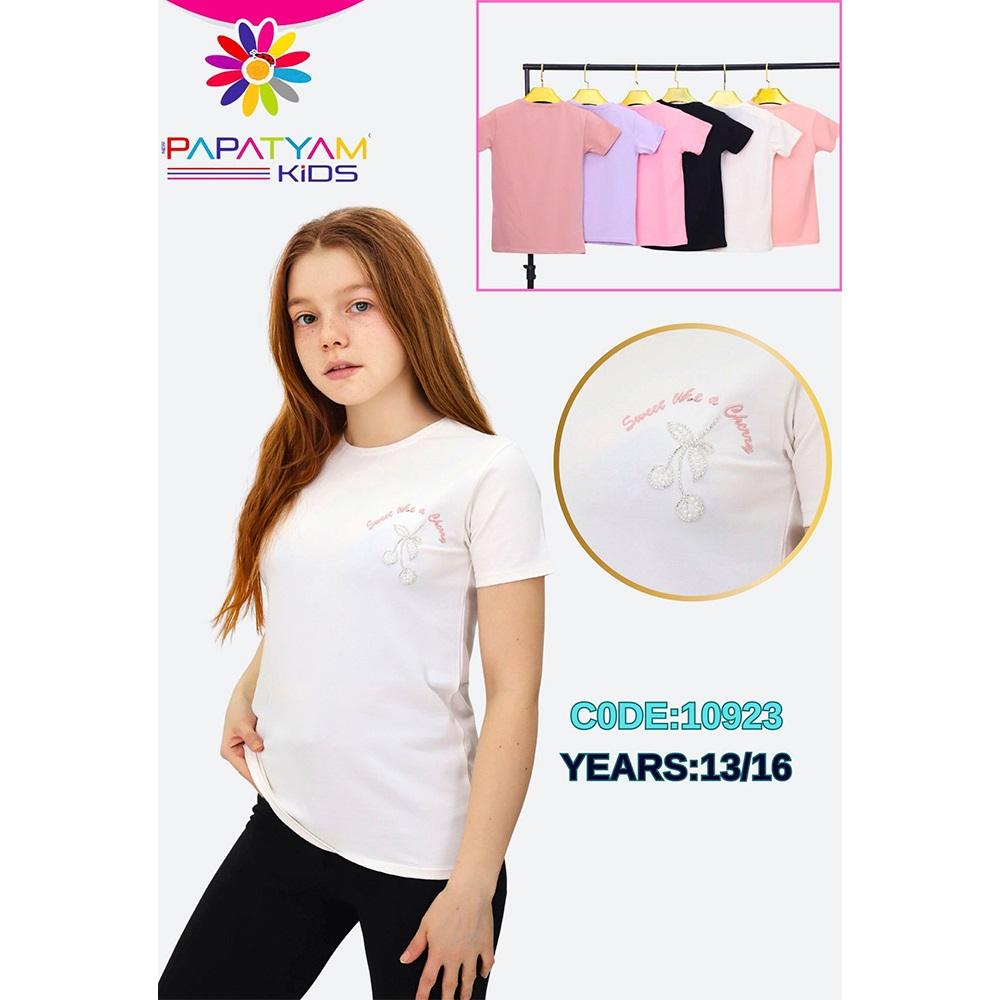 Papatyam Kids 10923 Kız Çocuk Penye Kıraz Boncuk Nakışlı Tişört 13-16 Yaş