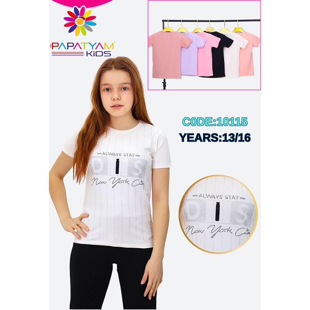 Papatyam Kids 10115 Kız Çocuk Penye Diss Komple Beden Taşlı Nakışlı Tişört 13-16 Yaş