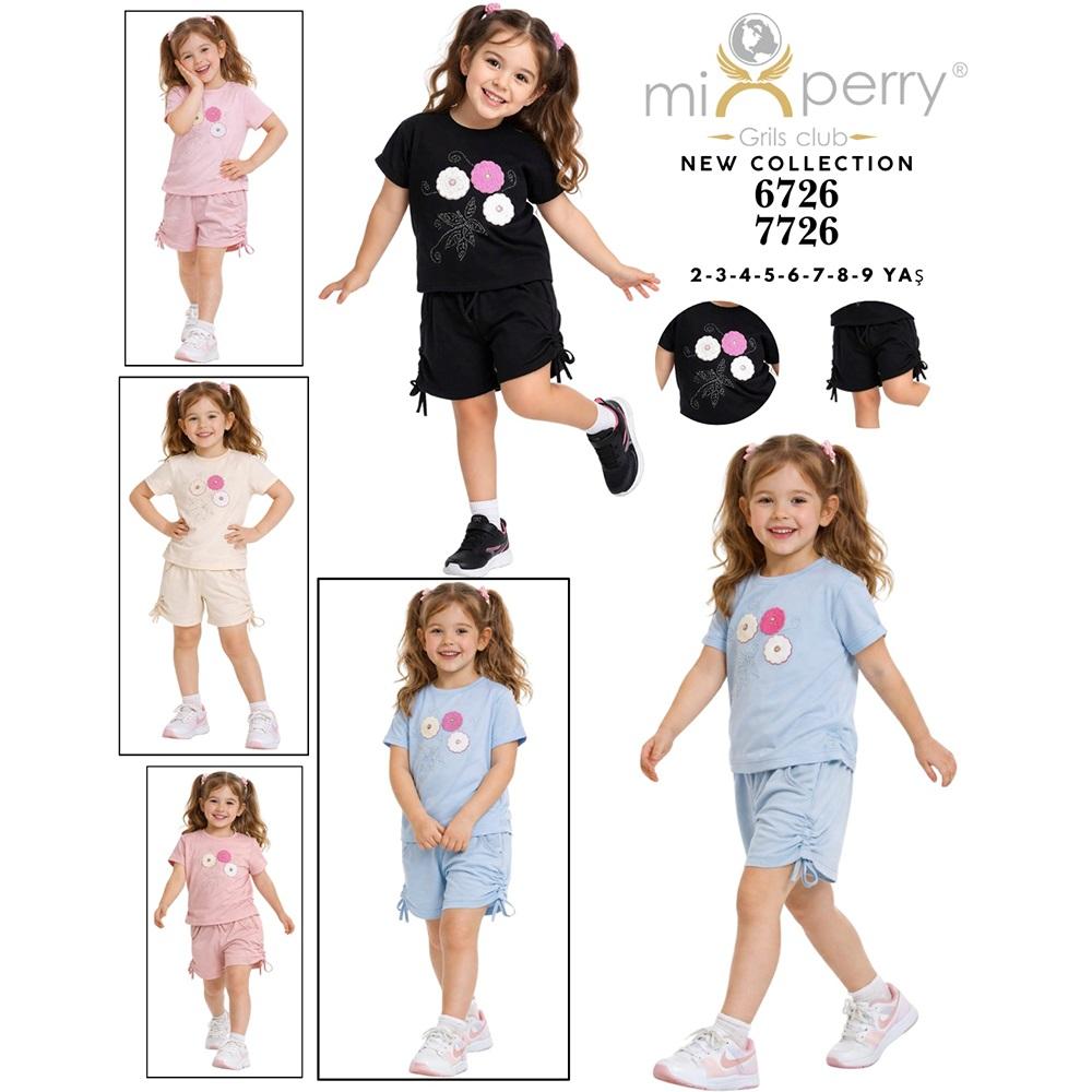 Mixperry 7726 Kız Çocuk Oysho Üst Çicek Taşlı Nakışlı Takım 6-9 Yaş