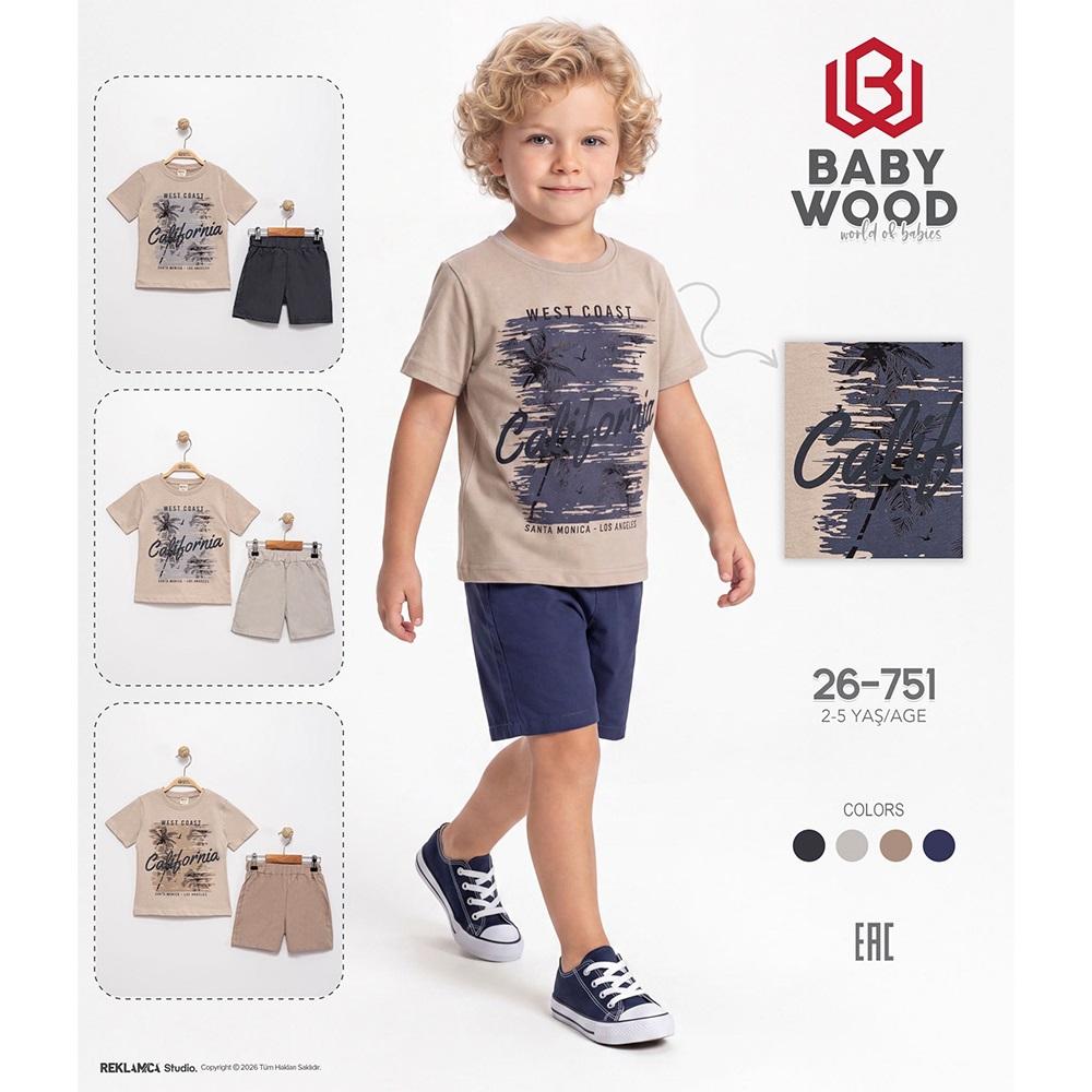 Babywood BW-26-751 Erkek Çocuk Penye West Coast Baskılı Şortlu Takım 2-5 Yaş