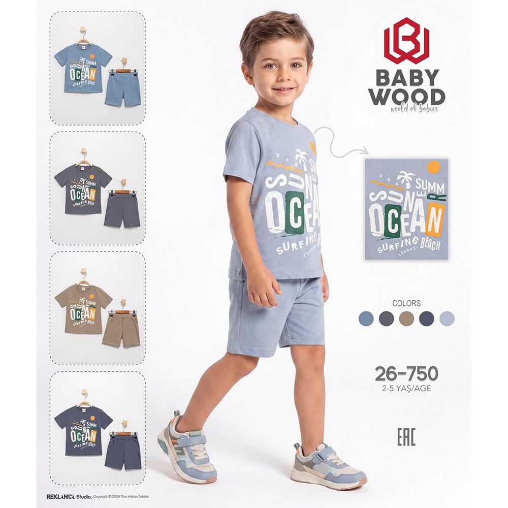 Babywood BW-26-750 Erkek Çocuk Penye Ocean Baskılı Şortlu Takım 2-5 Yaş