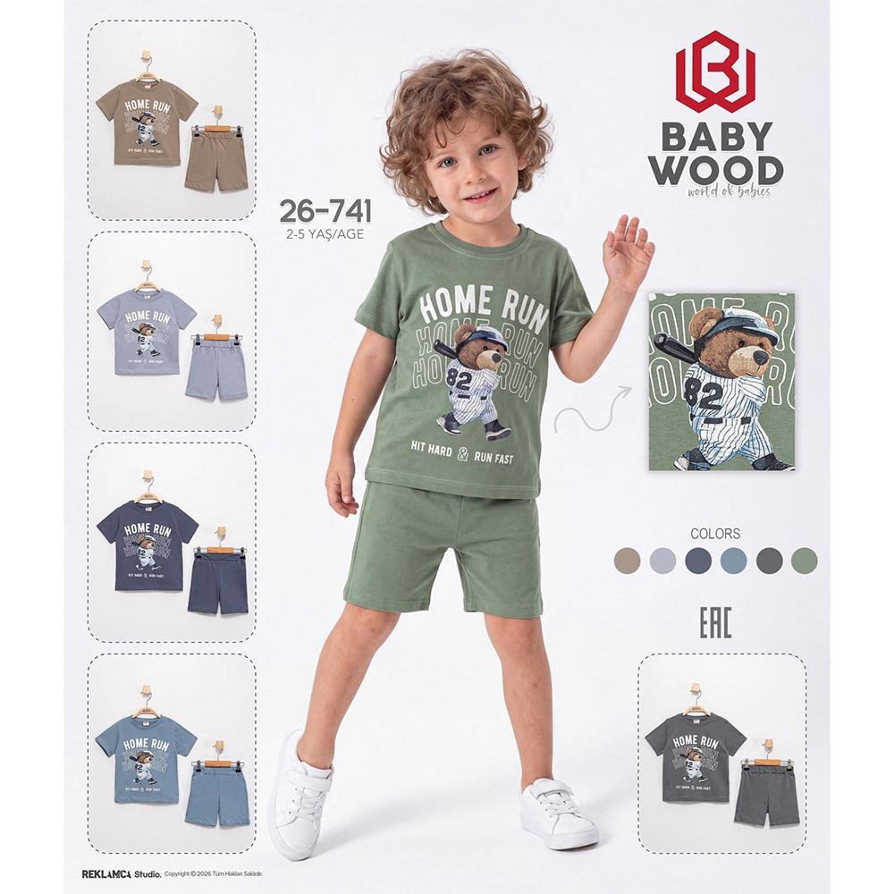 Babywood BW-26-741 Erkek Çocuk Penye Sevimli Ayı Baskılı Şortlu Takım 2-5 Yaş