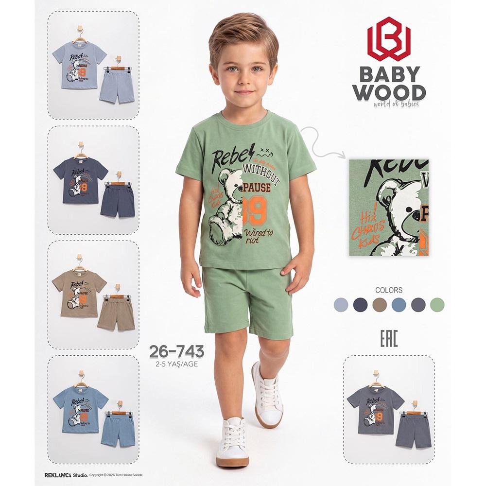 Babywood BW-26-743 Erkek Çocuk Penye Rebe Baskılı Şortlu Takım 2-5 Yaş