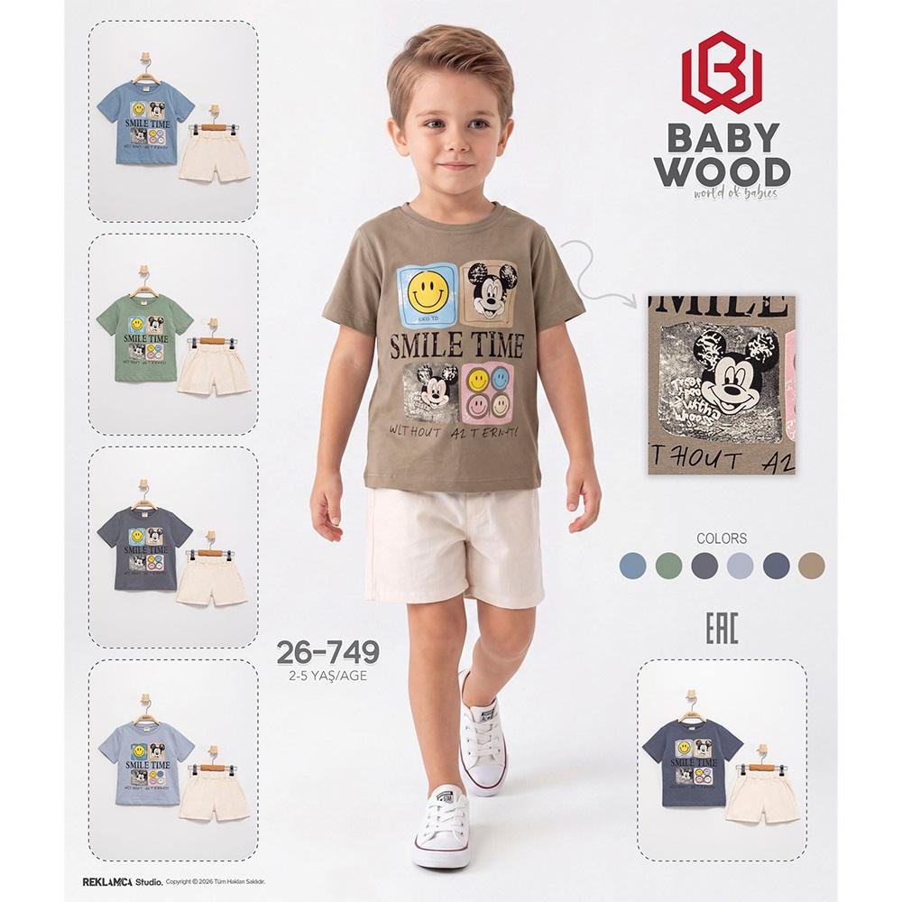 Babywood BW-26-749 Erkek Çocuk Penye Smıle Time Baskılı Şortlu Takım 2-5 Yaş