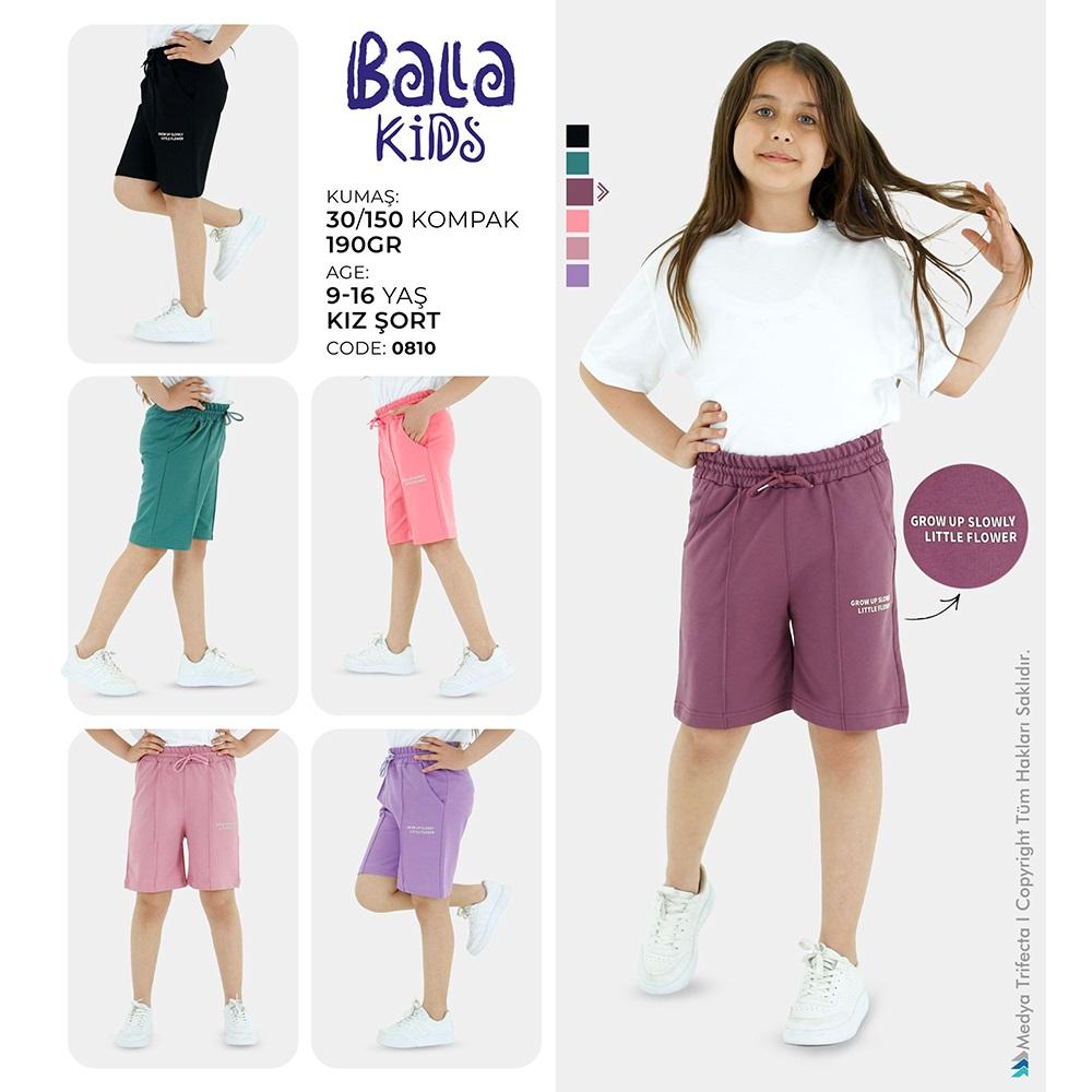 Bala Kids 0810 Kız Çocuk Kompak Penye Grow Up Baskısı Ön Çımalı Şort 9-12 Yaş