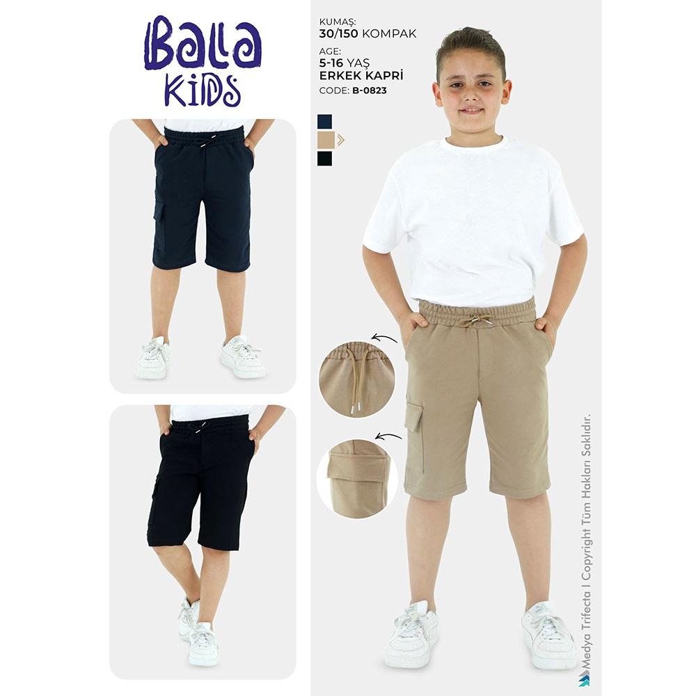 Bala Kids 0823 Erkek Çocuk Kompak Penye Tek Taraf Komando Ceplı Kaprı 5-8 Yaş