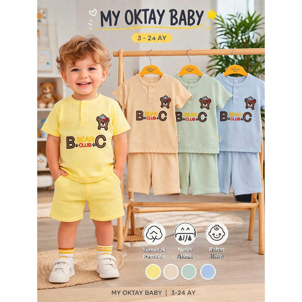 My Oktay 5141 Erkek Bebe Müslin Bear Şortlu Takım 6-24 Ay
