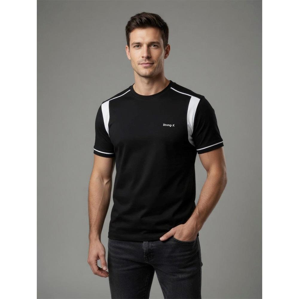 Strongx L-00132 Erkek Likralı Lakos Kol Parçalı Biyeli Sıfır Yaka Tişort S-2XL