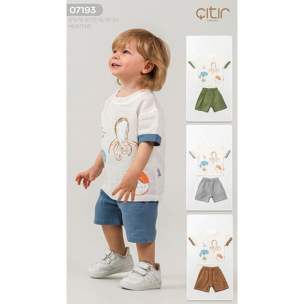 Çıtır Kids 07193 Erkek Bebe Müslin Okyanus Baslkılı Takım 6-24 Ay