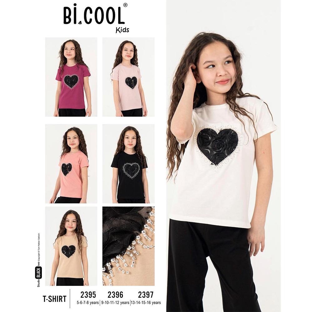 Bi Cool 2396 Kız Çocuk Penye İnci Kalp Nakışlı Tişört 9-12 Yaş