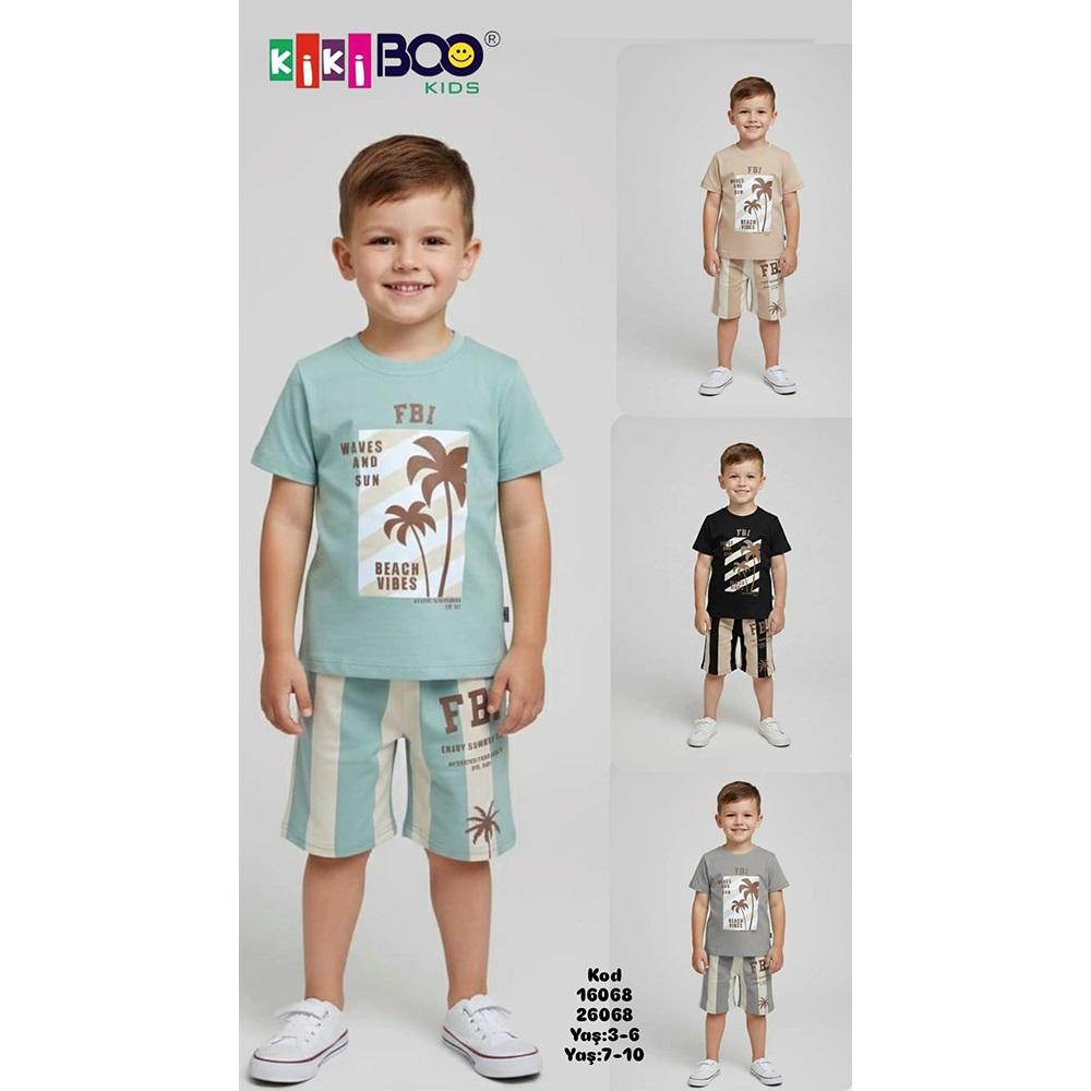 Kikiboo Kids 26068 Erkek Çocuk Penye Beach Palmiye baskısı Takım 7-10 Yaş