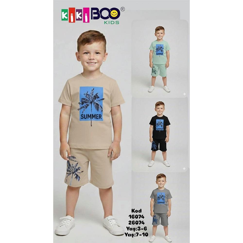 Kikiboo Kids 26074 Erkek Çocuk Penye Summer Palmiye baskısı Takım 7-10 Yaş