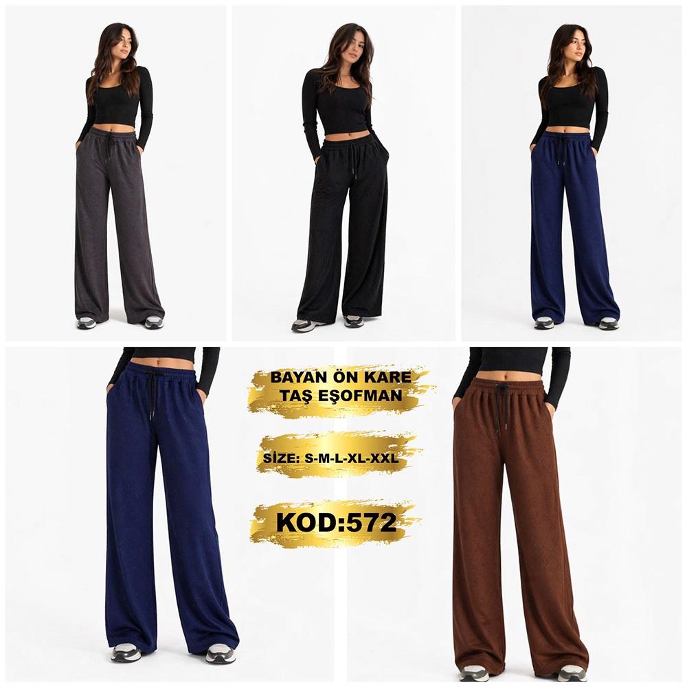 Yılmazcan BE 572 Bayan Ön Kare Taşlı Pol Paça Eşofman Alt S-2XL