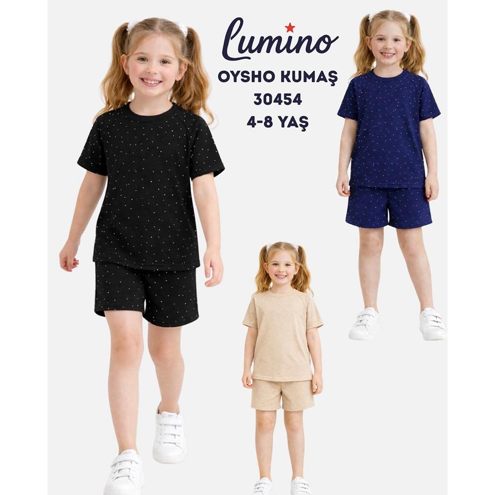 Lumino 30454 Kız Çocuk Oysho Taş Baskılı Kısa Kol Şortlu Takım 4-8 Yaş