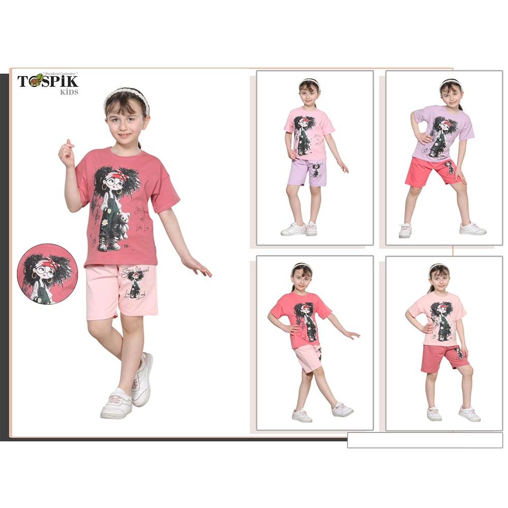 Tospik Tk-00056 Kız Çocuk Penye Gözlüklü Kız Baskılı Şortlu Takım Takım 3-10 Yaş