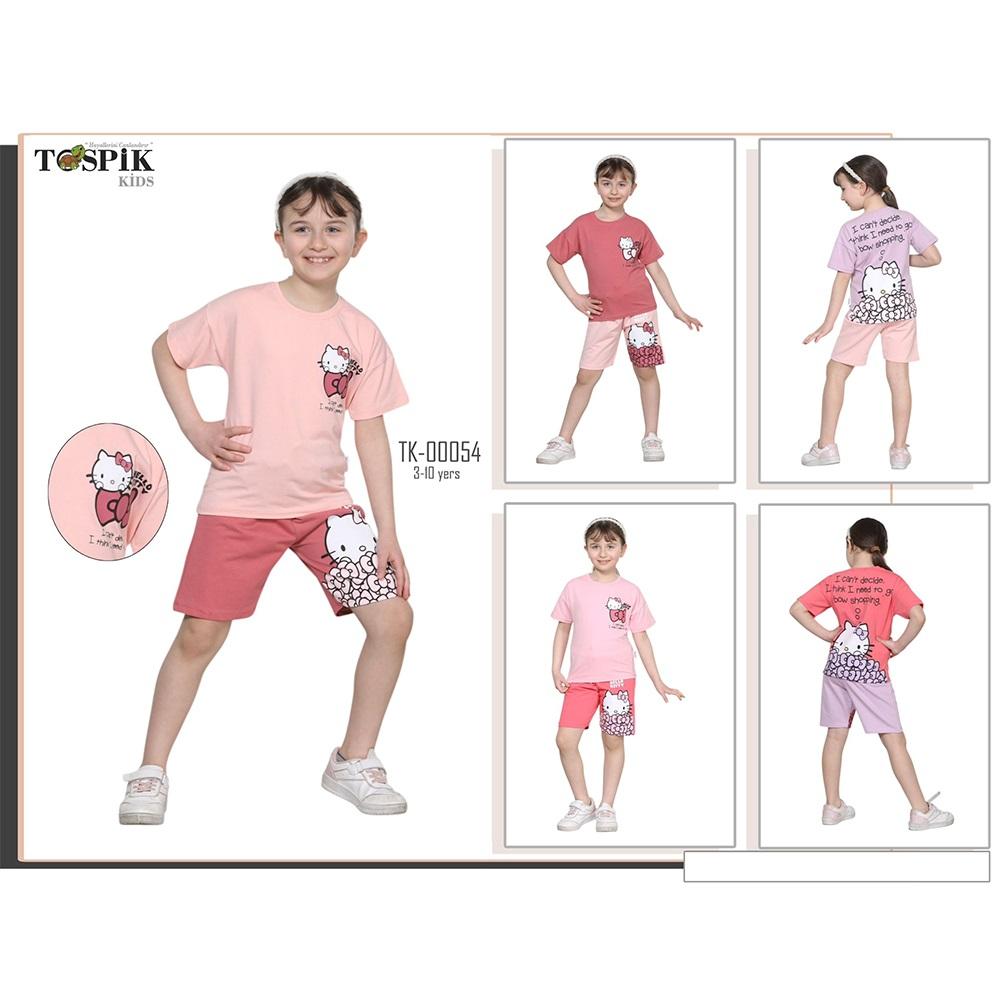 Tospik Tk-00054 Kız Çocuk Penye Hello Kitty Baskılı Şortlu Takım Takım 3-10 Yaş