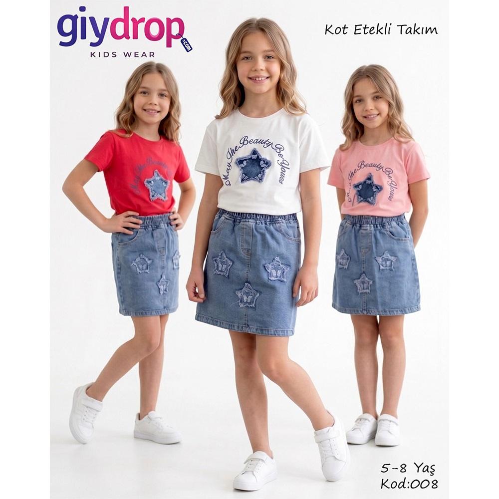 Giydrop 008 Kız Çocuk Penye Yıldız Nakışlı Şortlu Etekli Takım 5-8 Yaş
