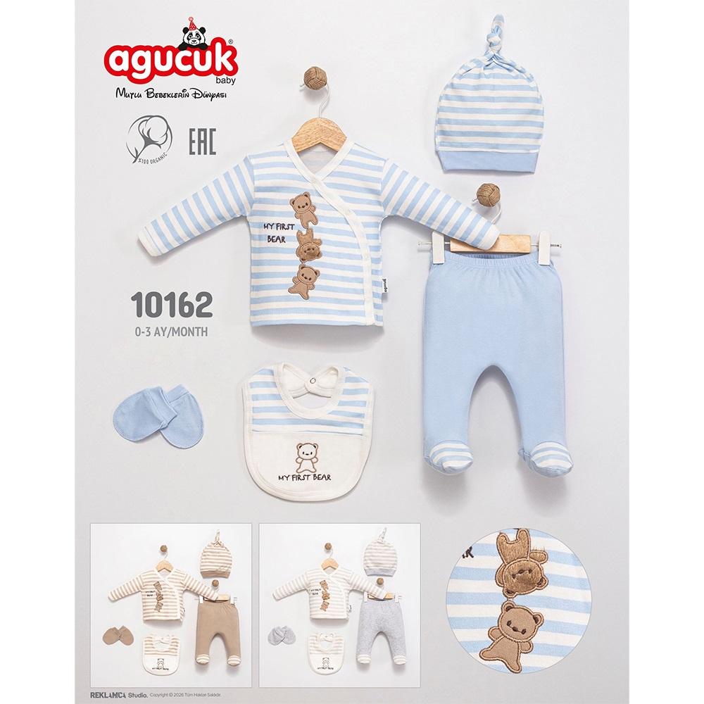 Agucuk Baby 10162 Erkek Bebe Patikli Şapkalı Takım 0-3 Ay